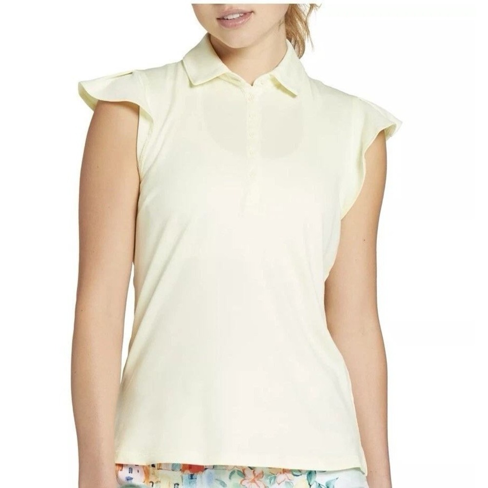 Walter‎ Hagen Clubhouse Polo Women L Lemon Sorbet Flutter Sleeve Golf Shirt NEW
